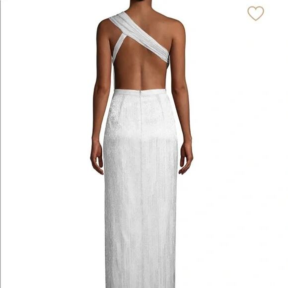 Aidan Mattox Silver Metallic One Shoulder Dress Formal Ruched Maxi Slimming Prom - Picture 2 of 9